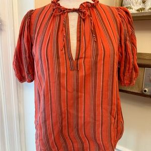 Ulla Johnson Oona striped cotton split-neck top in “Porto" colorway 6 small